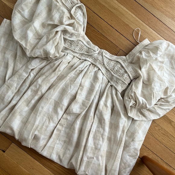 Chic Cream Checkered Midi Dress - Picture 2 of 6